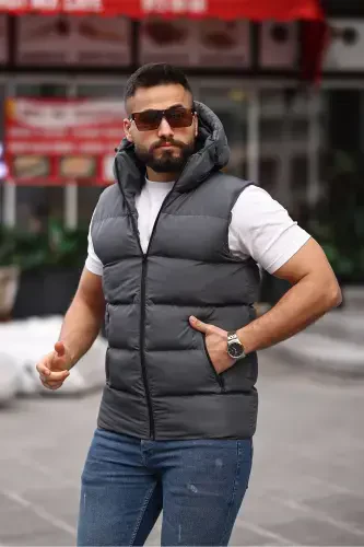 NEW SEASON HOODED WATERPROOF PUFFER VEST-ANTHRACITE - S&M CLOTHİNG (1)