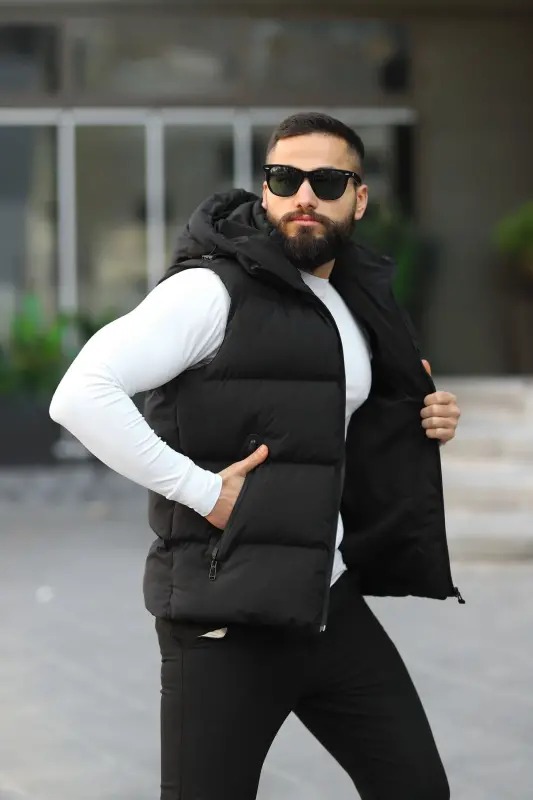 New Season Hooded Waterproof Puffer Vest-BLACK - S&M CLOTHİNG