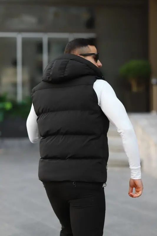 New Season Hooded Waterproof Puffer Vest-BLACK - 4