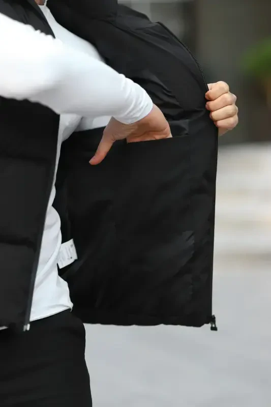 New Season Hooded Waterproof Puffer Vest-BLACK - 5