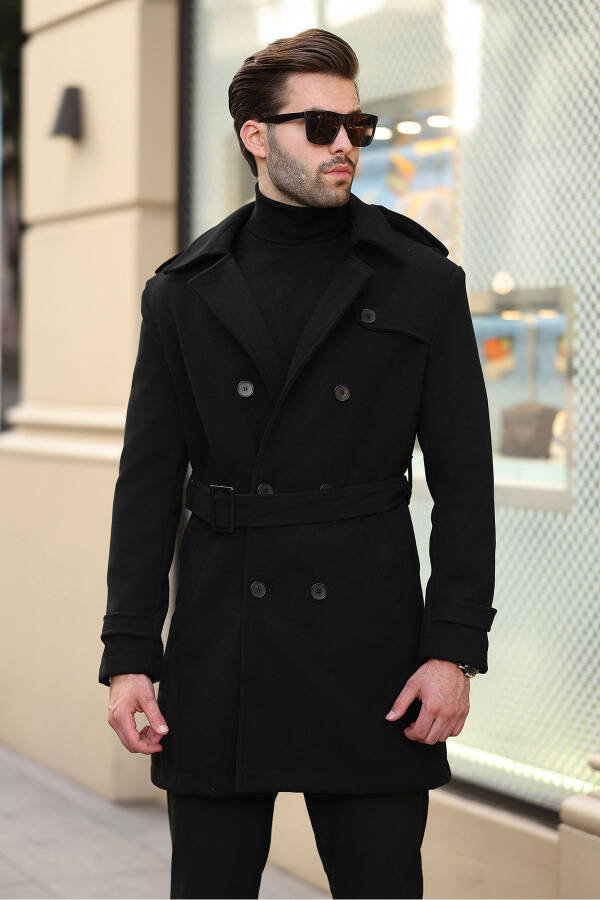 New season long men's cashmere coat with belted button details. - 11