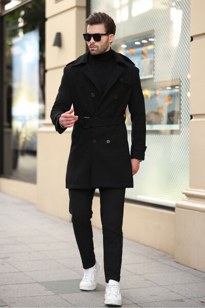 New season long men's cashmere coat with belted button details. - 12