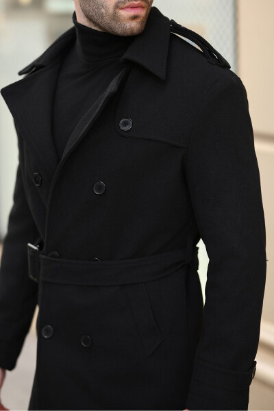 New season long men's cashmere coat with belted button details. - 13