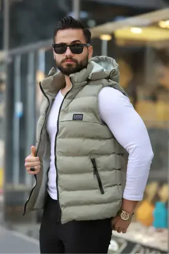 NEW SEASON MEN'S DETACHABLE HOODED PUFFER VEST-Green - S&M CLOTHİNG (1)