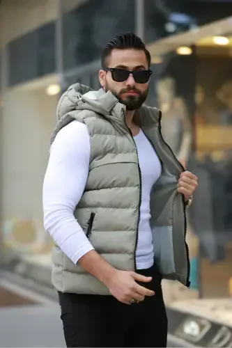 NEW SEASON MEN'S DETACHABLE HOODED PUFFER VEST-Green - 3