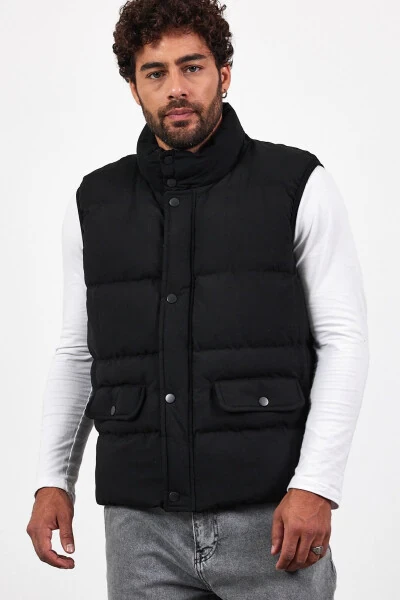 New season men's padded black puffer vest with zipper and snap closure. - MADZEYMODA