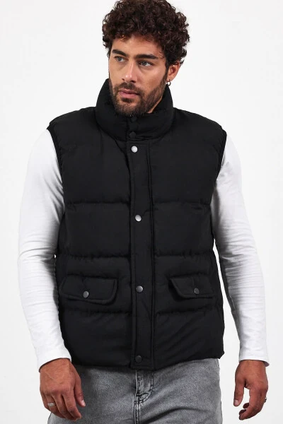 New season men's padded black puffer vest with zipper and snap closure. - MADZEYMODA (1)