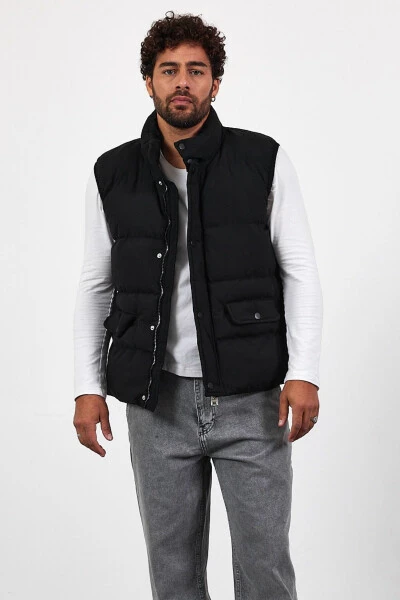 New season men's padded black puffer vest with zipper and snap closure. - 4