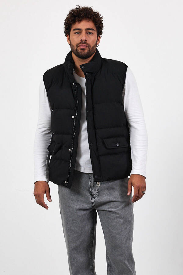 New season men's padded black puffer vest with zipper and snap closure. - 4