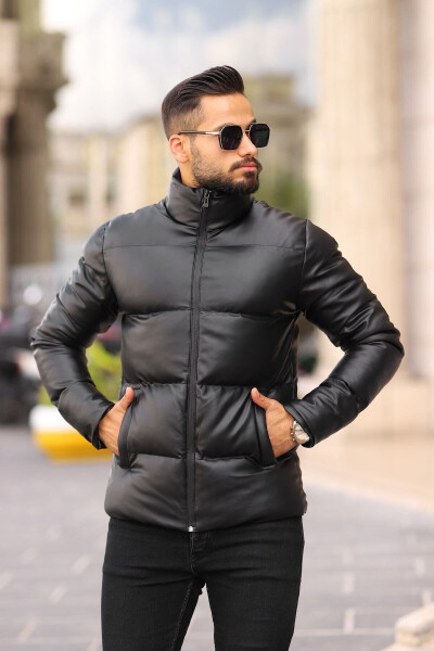 New Season Men's Puffer Leather Jacket - 4