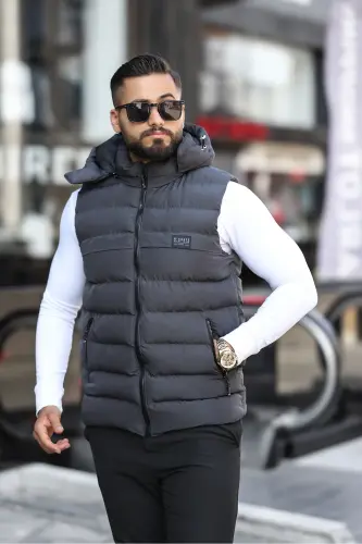 NEW SEASON MEN'S REMOVABLE HOODED PUFFER VEST - ANTHRACITE - S&M CLOTHİNG (1)