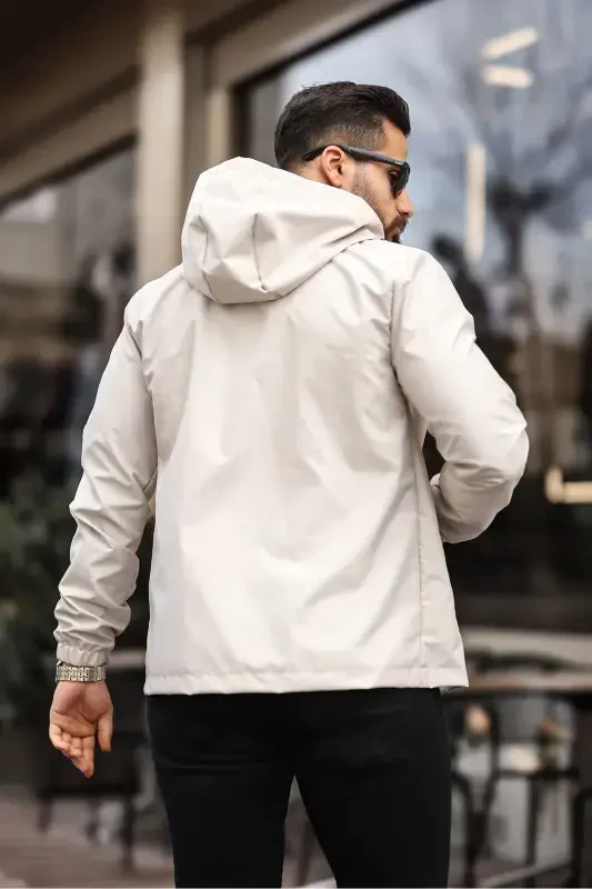 NEW SEASON MEN'S WATER & WINDPROOF RAINCOAT SEASONAL JACKET-CREAM - 4