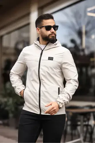 NEW SEASON MEN'S WATER & WINDPROOF RAINCOAT SEASONAL JACKET-CREAM - 7