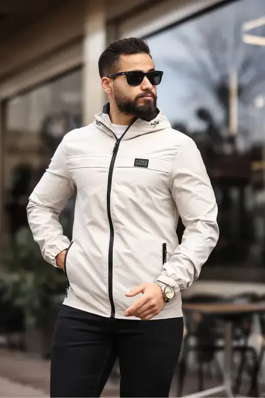 NEW SEASON MEN'S WATER & WINDPROOF RAINCOAT SEASONAL JACKET-CREAM - 7