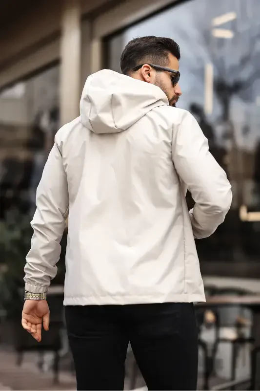 NEW SEASON MEN'S WATER & WINDPROOF RAINCOAT SEASONAL JACKET-CREAM - 8