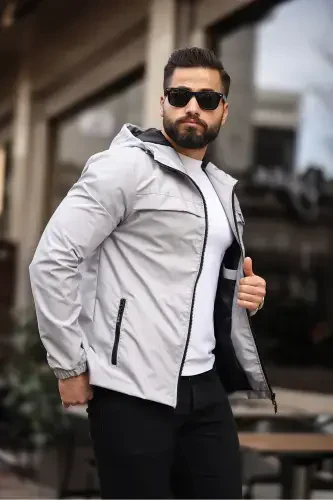 NEW SEASON MEN'S WATER & WINDPROOF RAINCOAT SEASONAL JACKET-GRAY - 3