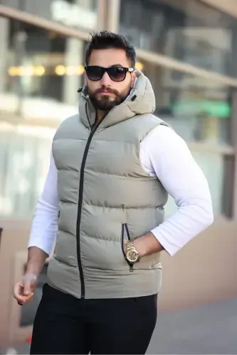 NEW SEASON MEN'S WATERPROOF HOODED PUFFER VEST-Khaki - 1