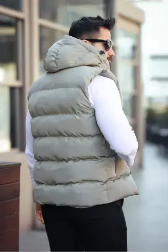 NEW SEASON MEN'S WATERPROOF HOODED PUFFER VEST-Khaki - 4