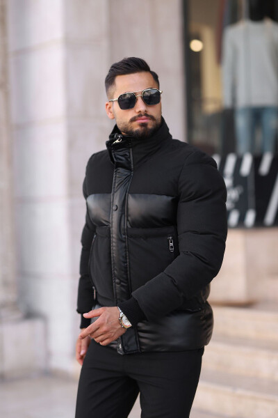 New Season Men's Winter Puffer Leather Jacket - 2