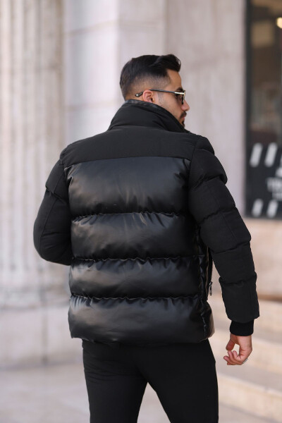 New Season Men's Winter Puffer Leather Jacket - 4