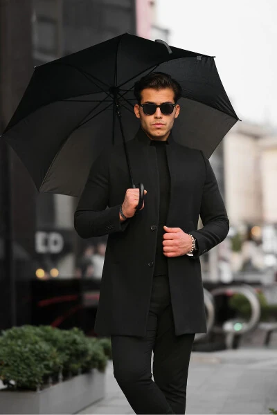 New Season Men's Wool Blend Peacoat with Stand Collar - Modazone