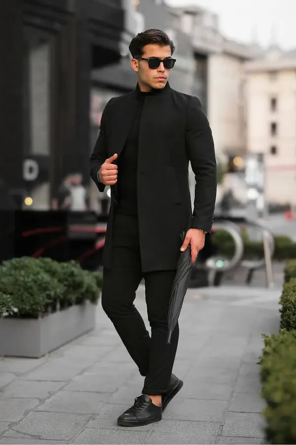 New Season Men's Wool Blend Peacoat with Stand Collar - 2