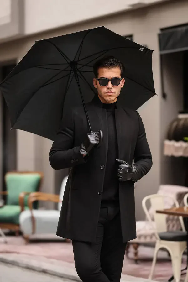 New Season Men's Wool Blend Peacoat with Stand Collar - 3