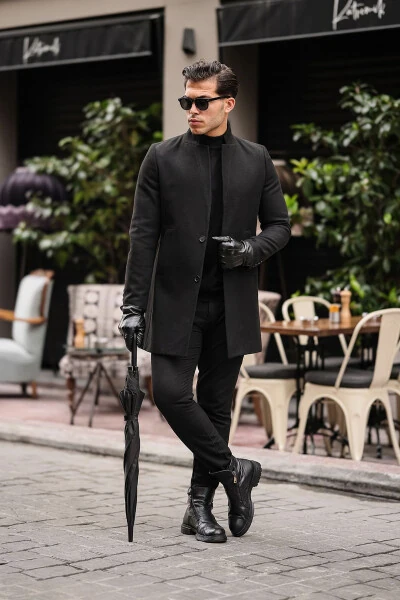 New Season Men's Wool Blend Peacoat with Stand Collar - 4