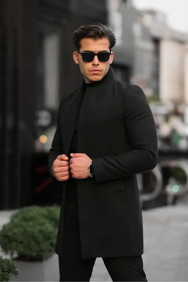 New Season Men's Wool Blend Peacoat with Stand Collar - 5