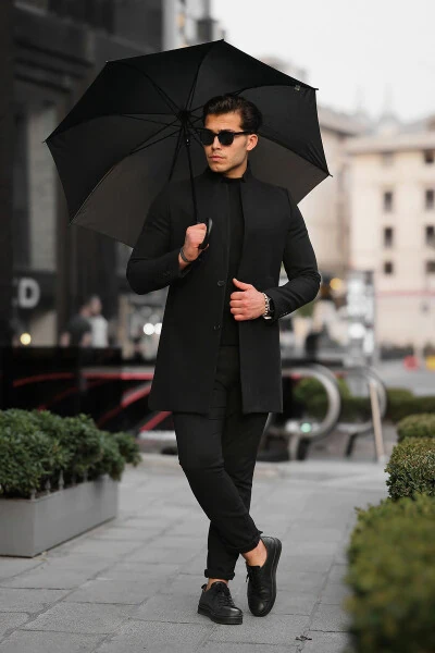 New Season Men's Wool Blend Peacoat with Stand Collar - 6