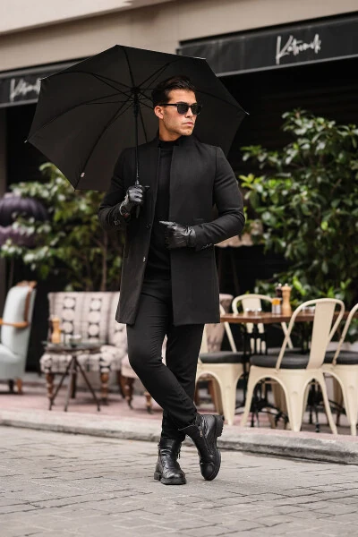 New Season Men's Wool Blend Peacoat with Stand Collar - 7