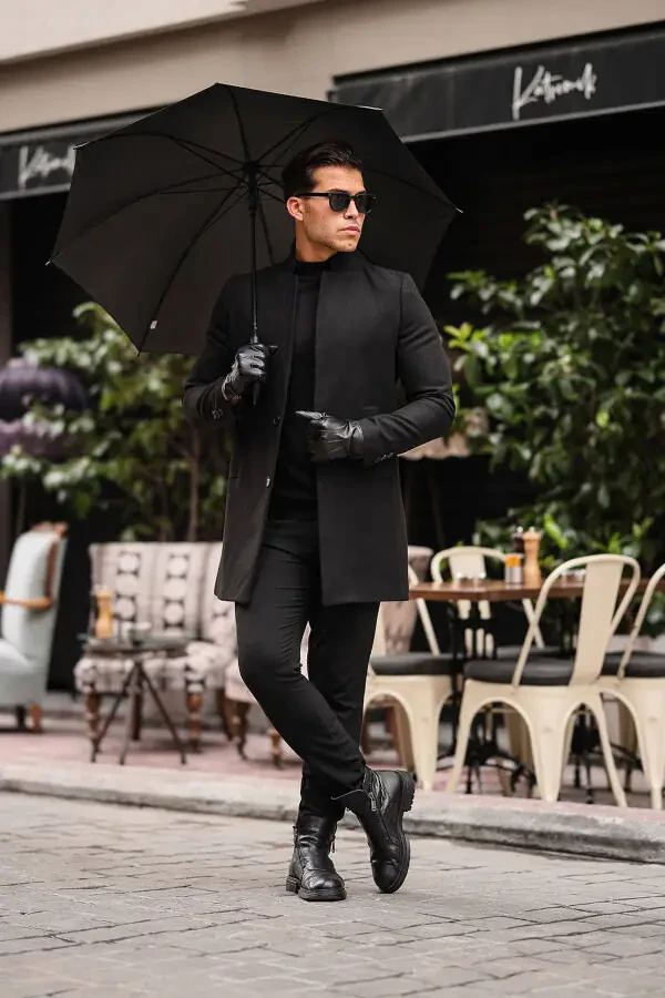 New Season Men's Wool Blend Peacoat with Stand Collar - 7