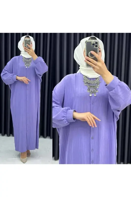 New Season, Oversize, Crinkle Fabric, Ferace Dress-Lilac - 1