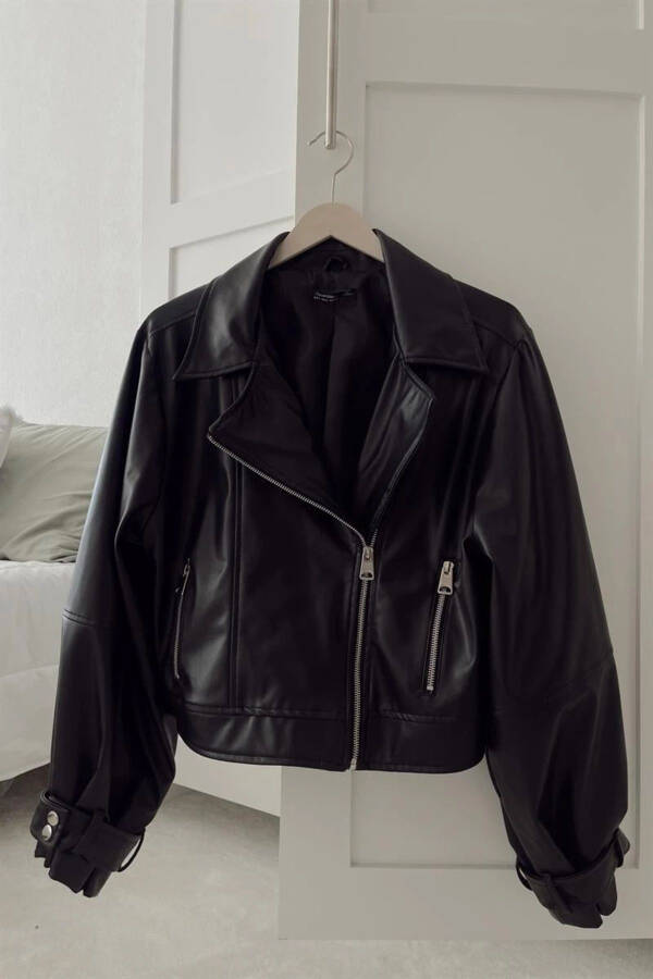New Season Oversized Balloon Sleeve Leather Jacket - 7