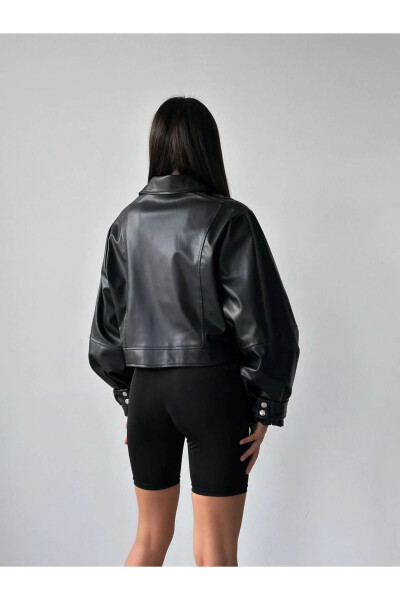 New Season Oversized Balloon Sleeve Leather Jacket - 4