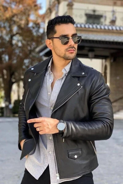 New Season Oversized Detailed Black Leather Jacket - JAGLION (1)