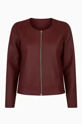 New Season Plain Burgundy Leather Jacket-Burgundy - JAGLION (1)