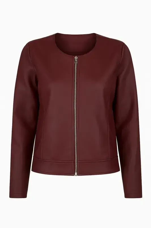 New Season Plain Burgundy Leather Jacket-Burgundy - 2