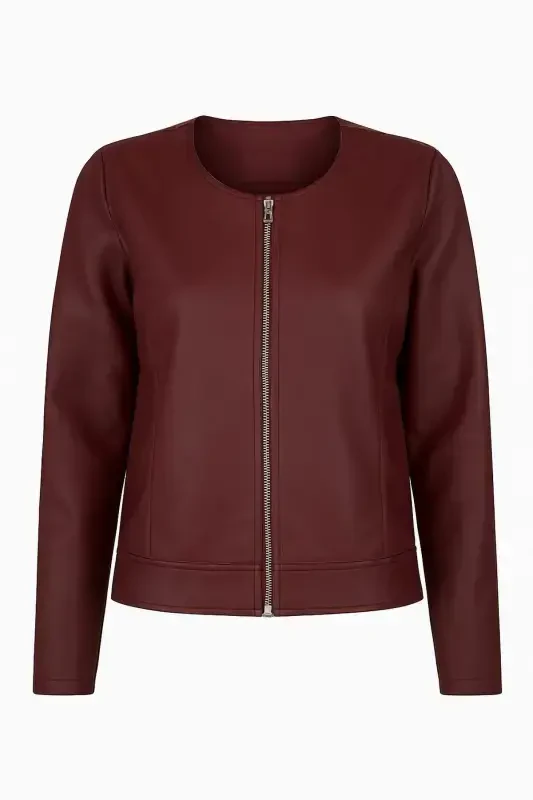New Season Plain Burgundy Leather Jacket-Burgundy - 4