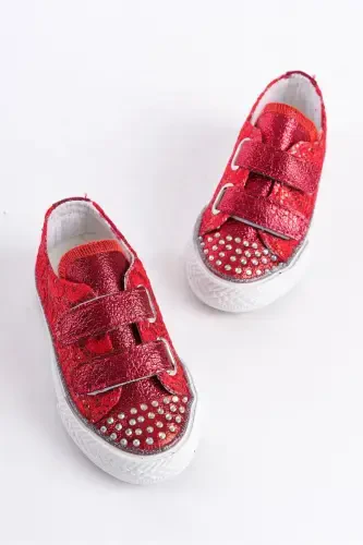 New Season Rhinestone Fastener Red Girl Shoes, Orthopedic Girl Casual Shoes 21-30 Lighted-Red1 - 1