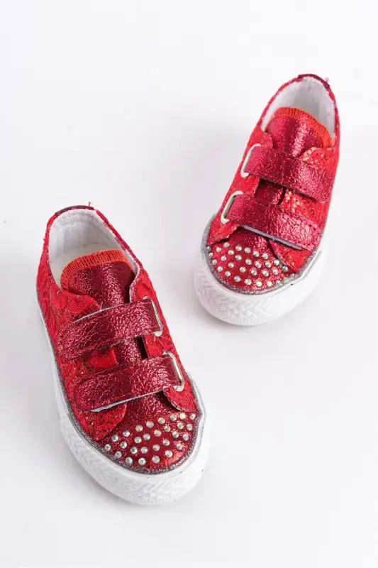 New Season Rhinestone Fastener Red Girl Shoes, Orthopedic Girl Casual Shoes 21-30 Lighted-Red1 - 1