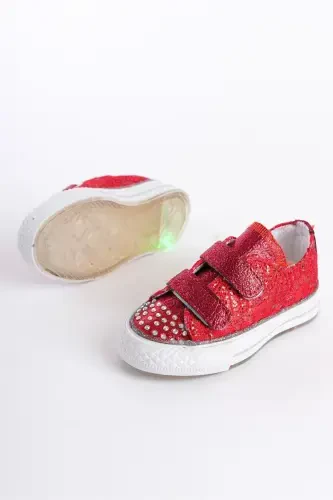 New Season Rhinestone Fastener Red Girl Shoes, Orthopedic Girl Casual Shoes 21-30 Lighted-Red1 - Modazone (1)
