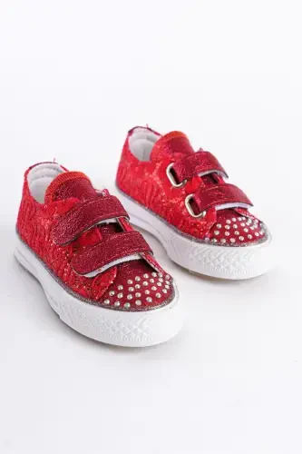 New Season Rhinestone Fastener Red Girl Shoes, Orthopedic Girl Casual Shoes 21-30 Lighted-Red1 - 3