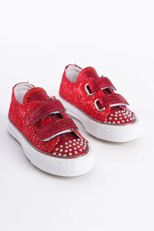 New Season Rhinestone Fastener Red Girl Shoes, Orthopedic Girl Casual Shoes 21-30 Lighted-Red1 - 3