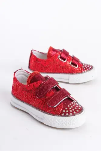New Season Rhinestone Fastener Red Girl Shoes, Orthopedic Girl Casual Shoes 21-30 Lighted-Red1 - 4