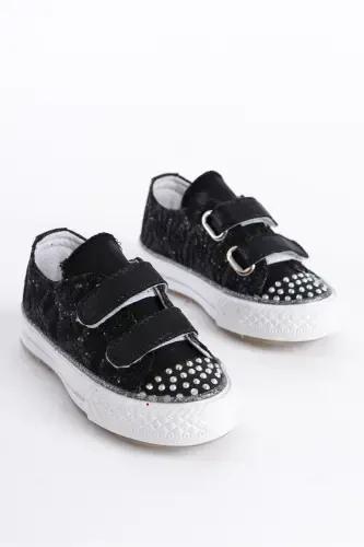 New Season Rhinestone Velcro Black Girls Shoes, Orthopedic Girls Casual Shoes 21-30 Light-Up-Velcro black - 1