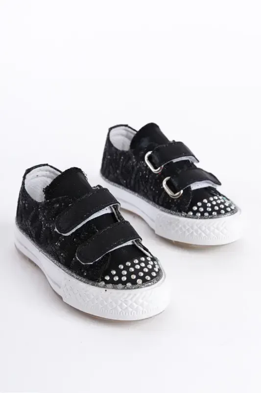 New Season Rhinestone Velcro Black Girls Shoes, Orthopedic Girls Casual Shoes 21-30 Light-Up-Velcro black - 1