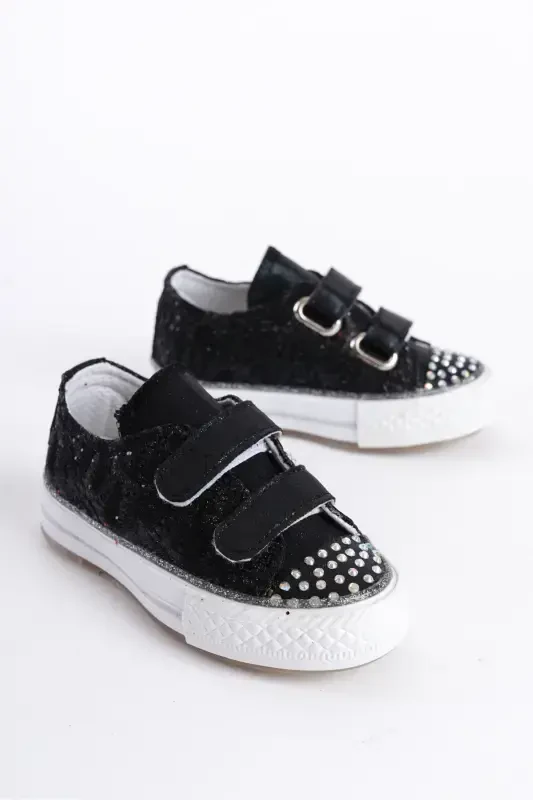 New Season Rhinestone Velcro Black Girls Shoes, Orthopedic Girls Casual Shoes 21-30 Light-Up-Velcro black - 2