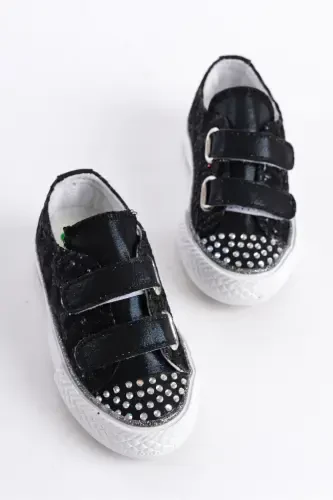 New Season Rhinestone Velcro Black Girls Shoes, Orthopedic Girls Casual Shoes 21-30 Light-Up-Velcro black - 3