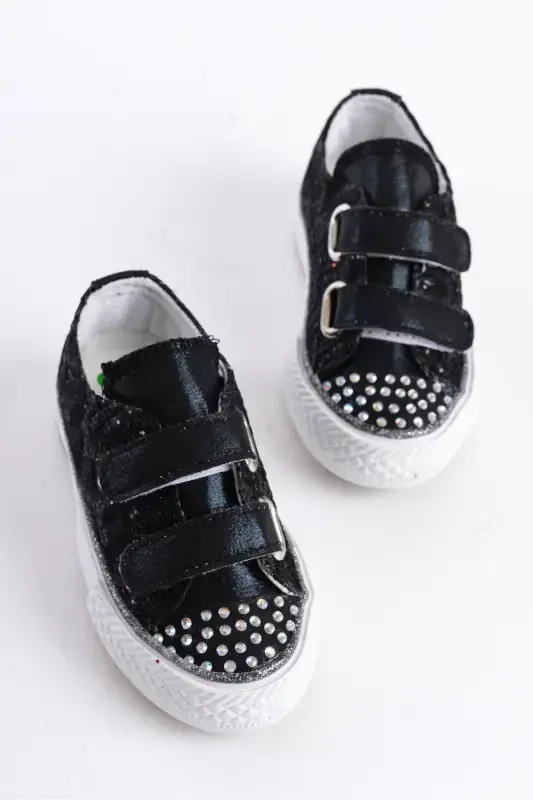 New Season Rhinestone Velcro Black Girls Shoes, Orthopedic Girls Casual Shoes 21-30 Light-Up-Velcro black - 3